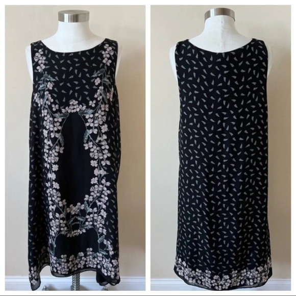 Max Studio patterned chiffon dress floral leaf black shift 5259 - Picture 1 of 8